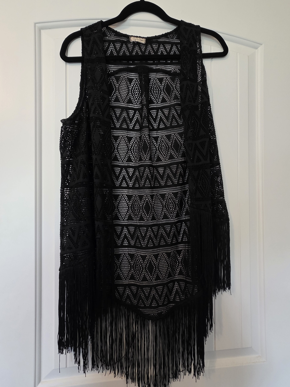 Eyeshadow Black Crochet Fringe Vest
